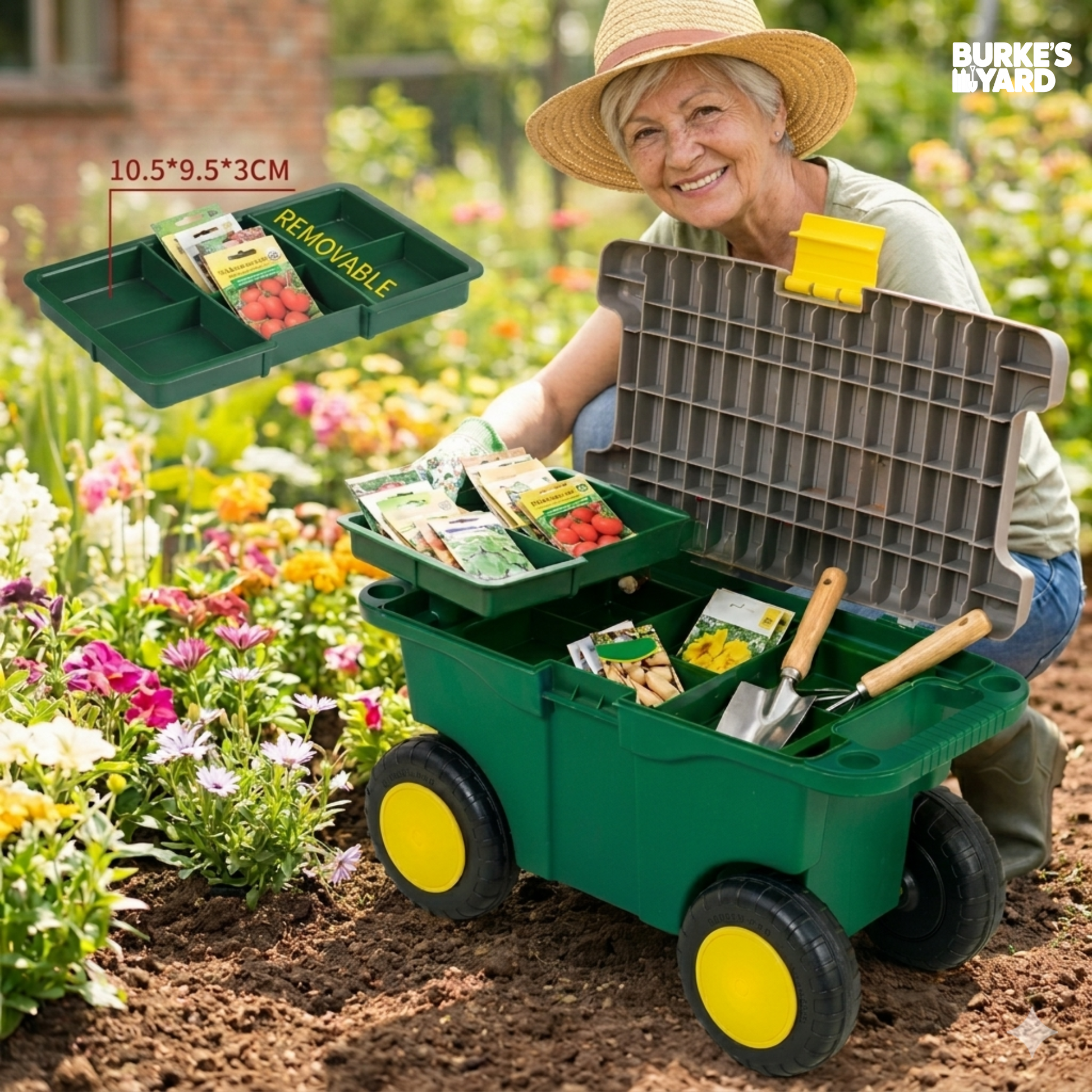 GardenGlide™ Rolling Garden Seat + Free Tool Tray